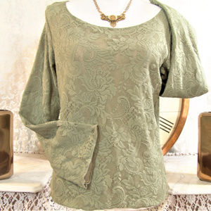J. JILL Lace Knit womens top shirt, stretch sage M